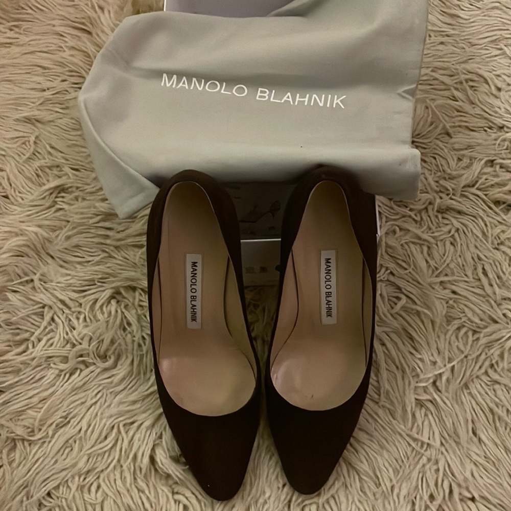 Manolis Blahnik Suede Chunk heel